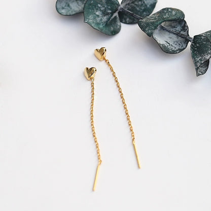 Gold Heart Threader Earrings