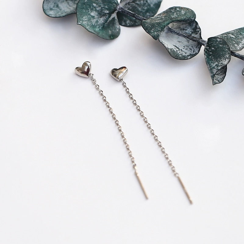 Silver Heart Threader Earrings