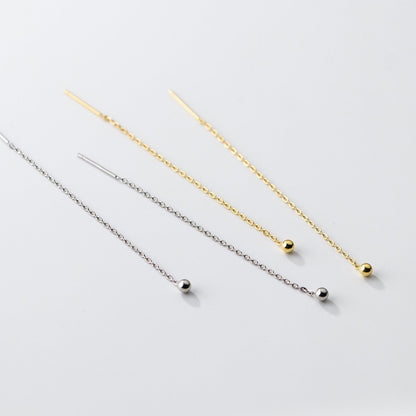 Silver Ball Drop Chain Threader Earrings