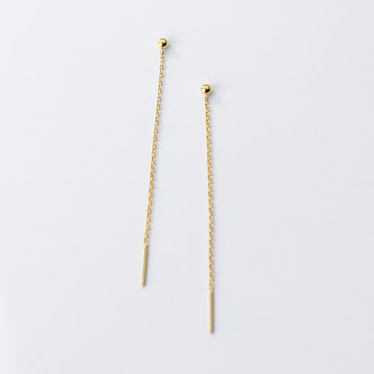 Silver Ball Drop Chain Threader Earrings