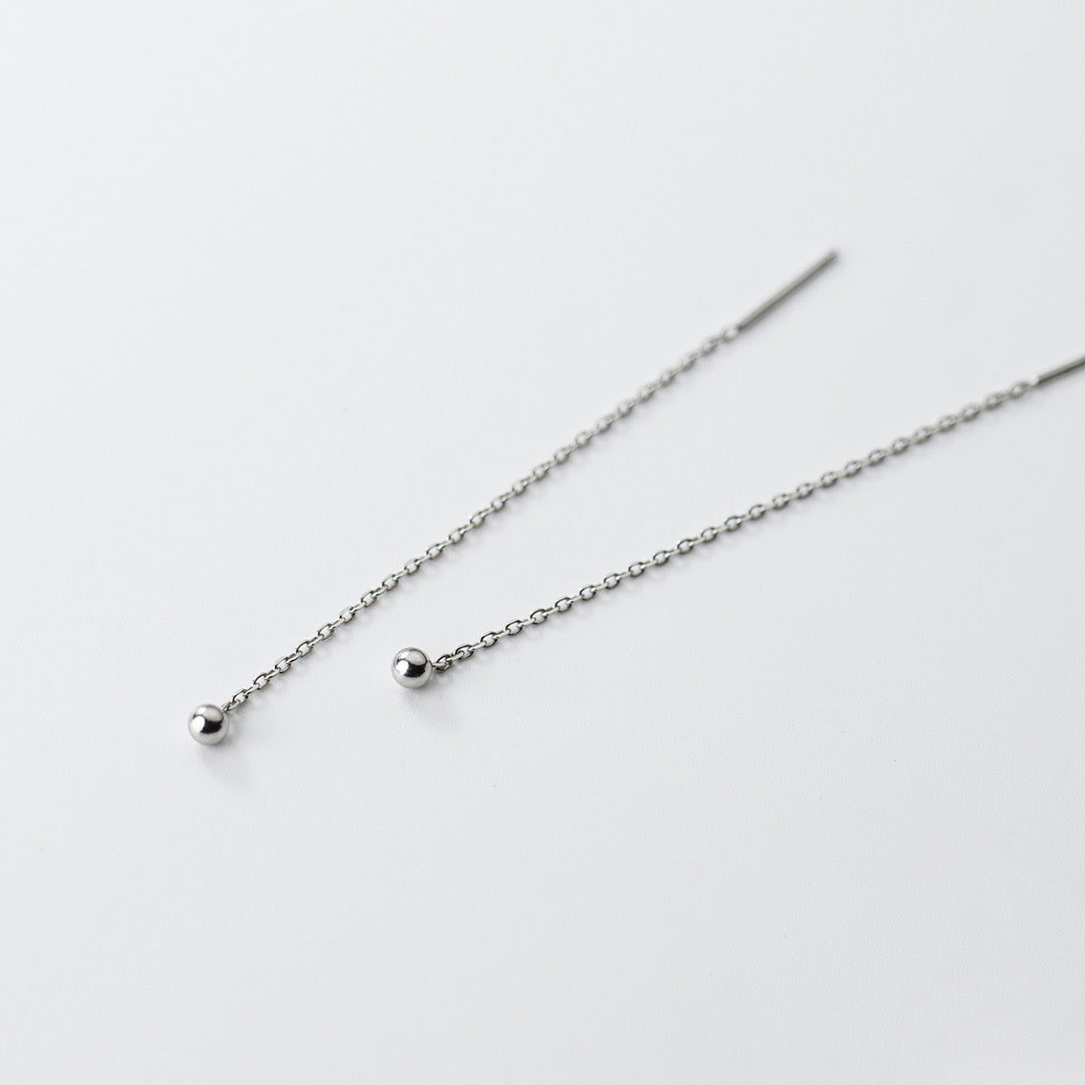 Silver Ball Drop Chain Threader Earrings
