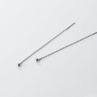 Silver Ball Drop Chain Threader Earrings