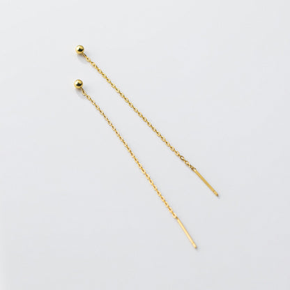 Silver Ball Drop Chain Threader Earrings
