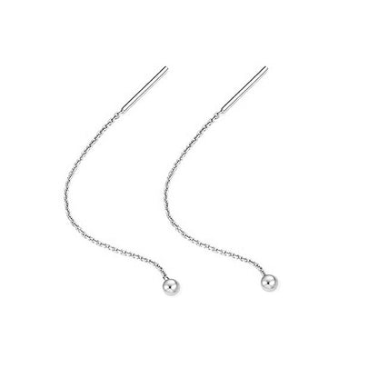 Silver Ball Drop Chain Threader Earrings