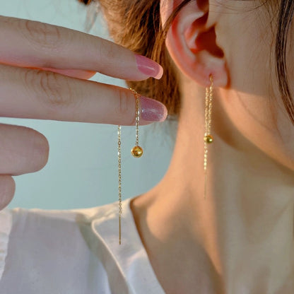 Silver Ball Drop Chain Threader Earrings