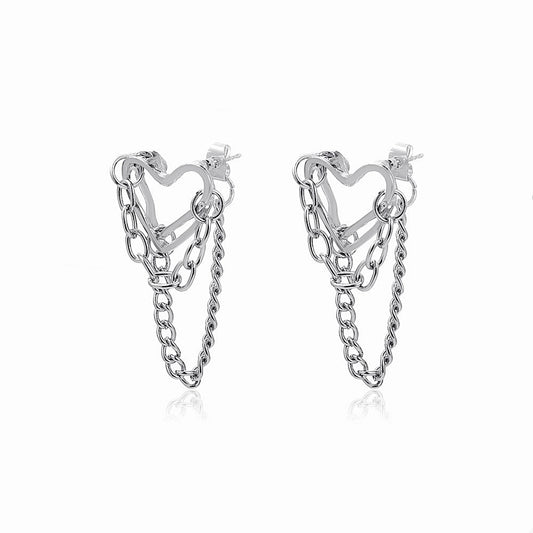 Silver Heart Punk Earrings