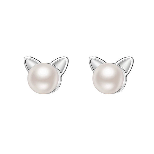 Pearl Cat Silver Ear Studs