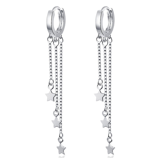 Silver Star Dangle Hoop Earrings