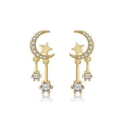 Gold Moon and Star Earrings