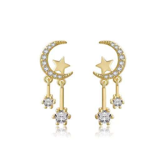 Gold Moon and Star Earrings