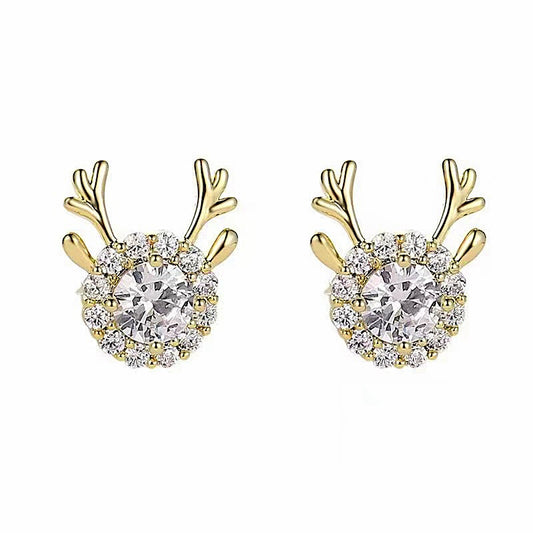 Gold Reindeer Studs Earrings