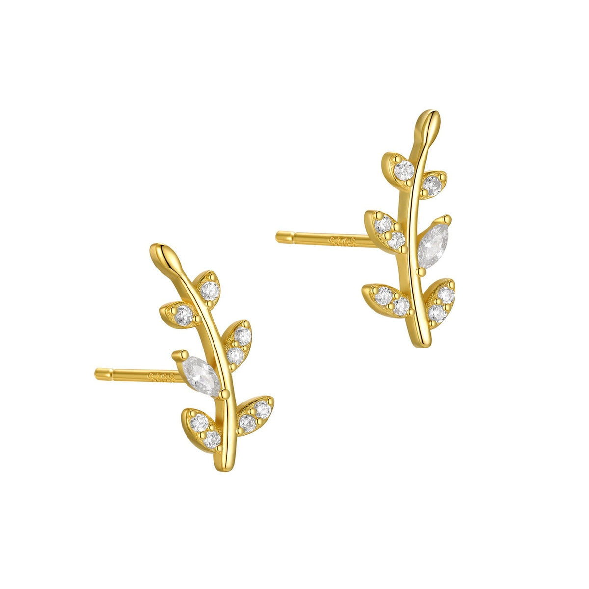 Gold Tiny Leaf Ear Climbers