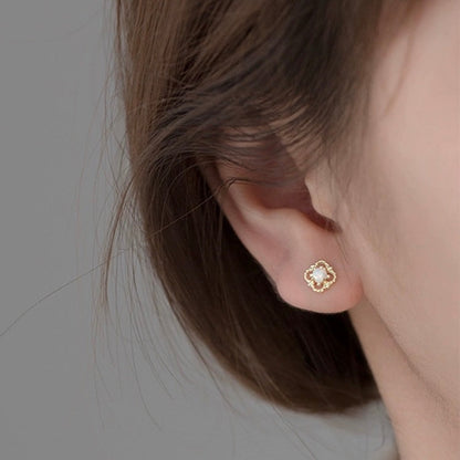 Clover Flower Gem Ear Studs
