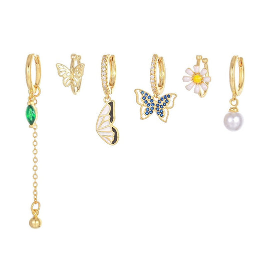 Set of 6 Butterfly Hoop Earrings