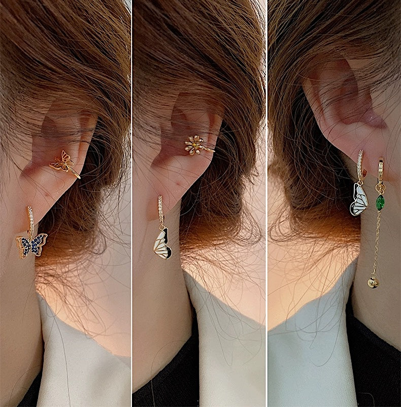 Set of 6 Butterfly Hoop Earrings