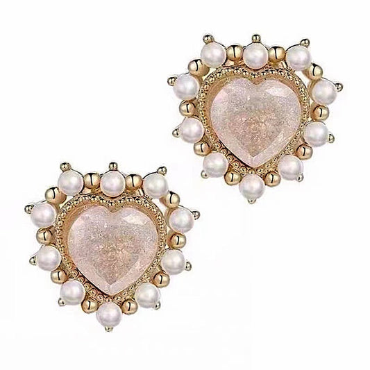 Pink Quartz Heart Ear Studs