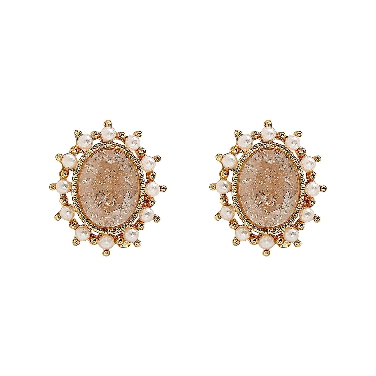 Pink Quartz Oval Ear Studs