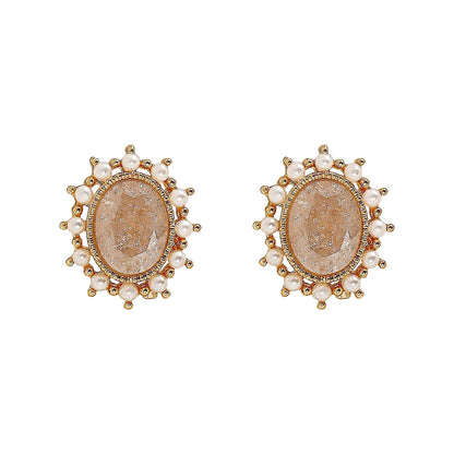 Pink Quartz Oval Ear Studs