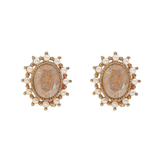 Pink Quartz Oval Ear Studs