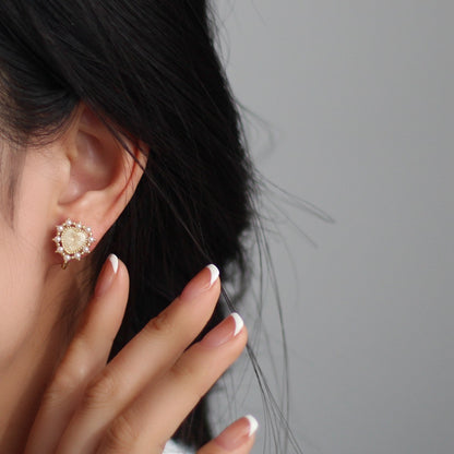 Pink Quartz Oval Ear Studs