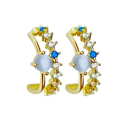 Blue Gem Gold Hoop Earrings