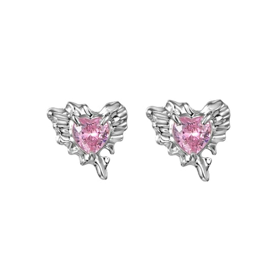 Punk Pink Heart Ear Studs