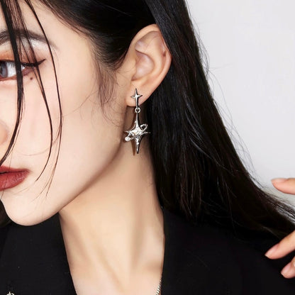 Silver Metallic Double Star Earrings