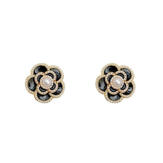 Black Camellia Flower Studs Earrings