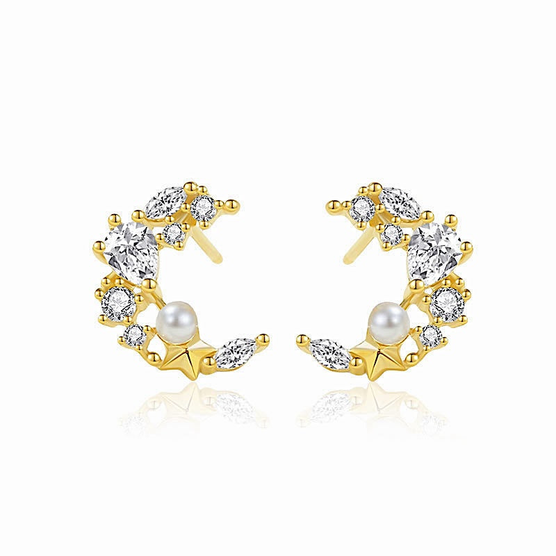 Gold Moon Crystal Ear Studs
