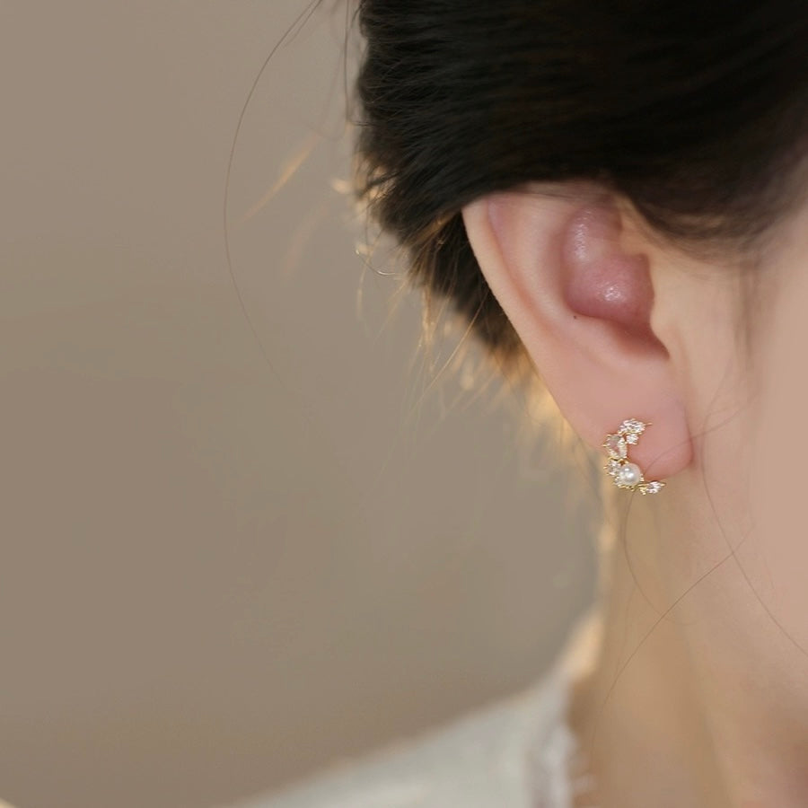 Gold Moon Crystal Ear Studs