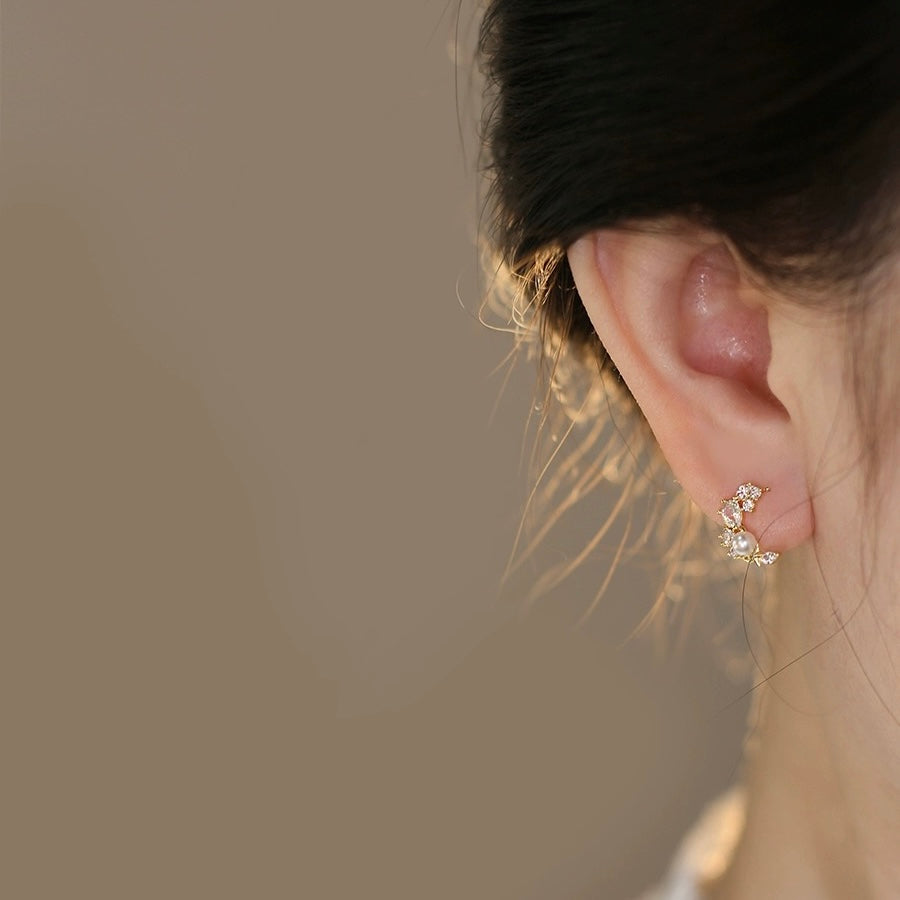 Gold Moon Crystal Ear Studs