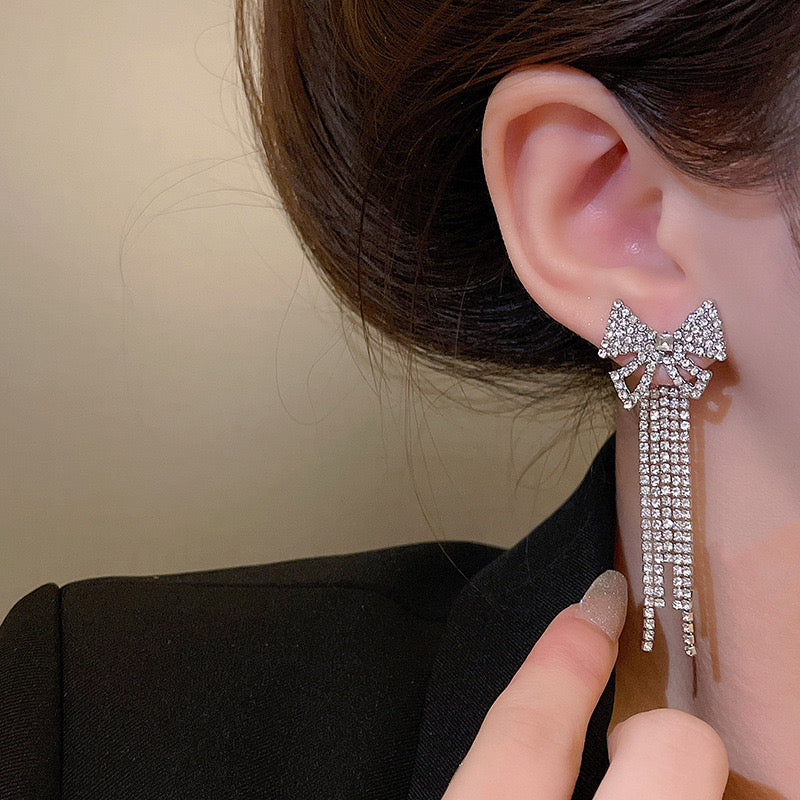 Silver Bowtie Dangle Earrings
