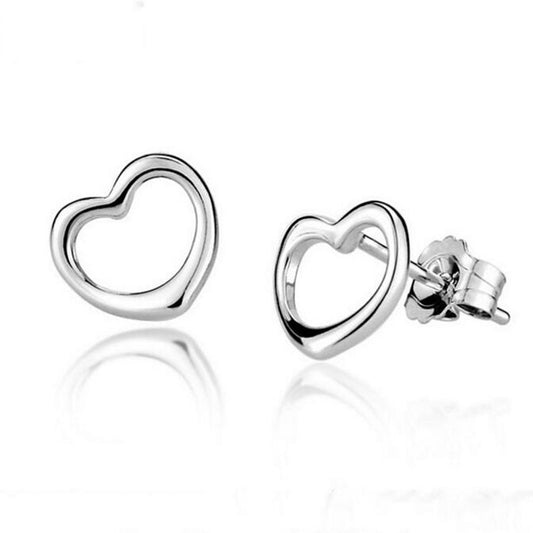 Hollow Heart Silver Ear Studs