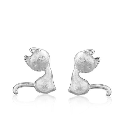 Silver Cat Studs Earrings