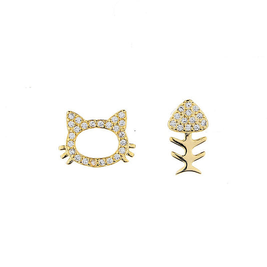 Cat and Fish Bone Ear Studs