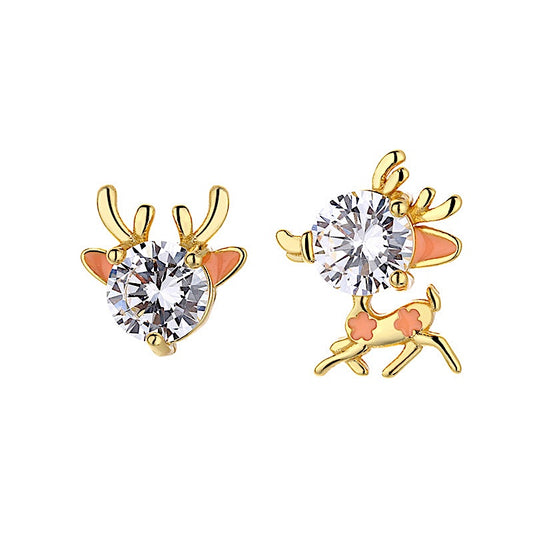Gold Christmas Deer Studs Earrings