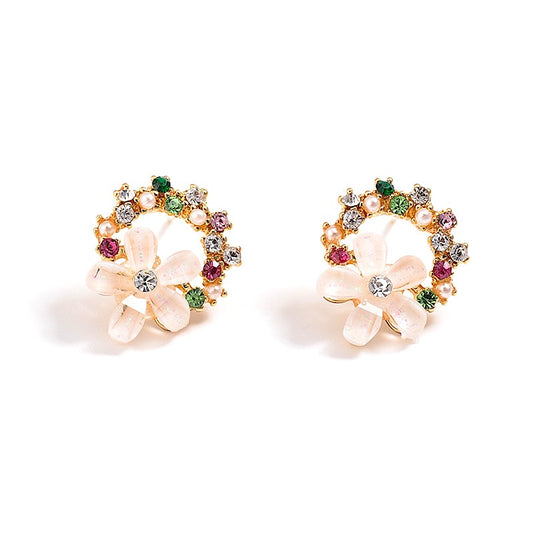 Colorful Flower Wreath Ear Studs