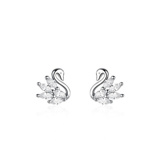 CZ Swan Silver Ear Studs