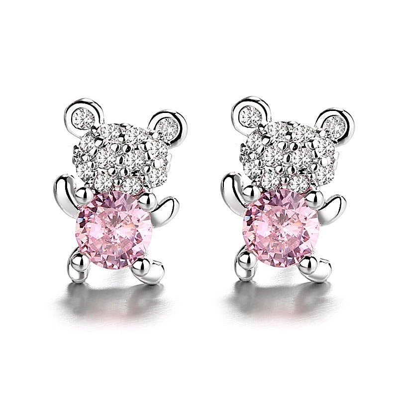Pink Bear Ear Studs