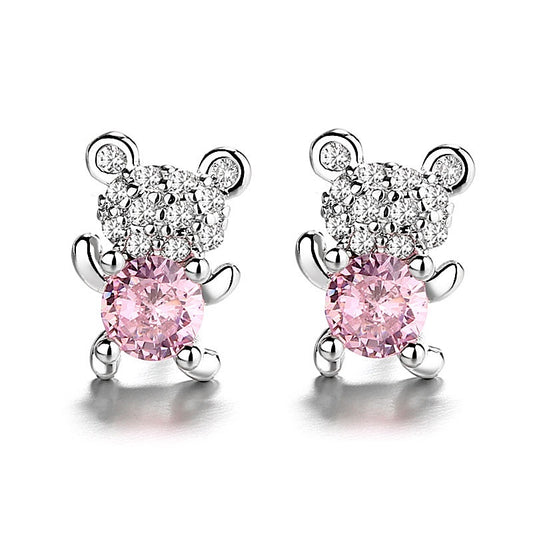 Pink Bear Ear Studs