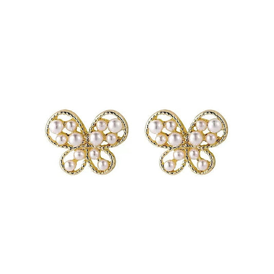 Gold Butterfly Pearl Ear Studs