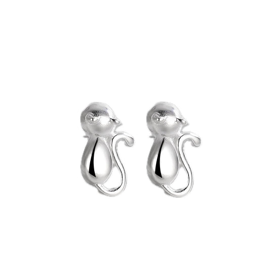 Silver Sleepy Cat Ear Studs
