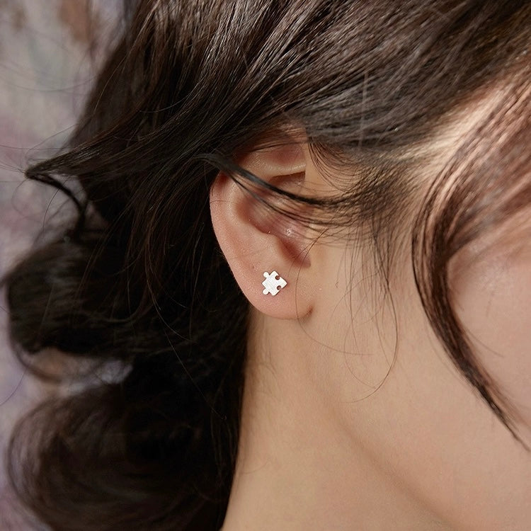 Silver Puzzle Ear Studs