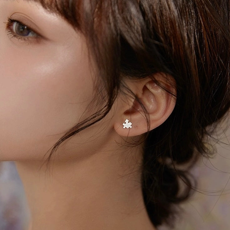 Silver Puzzle Ear Studs