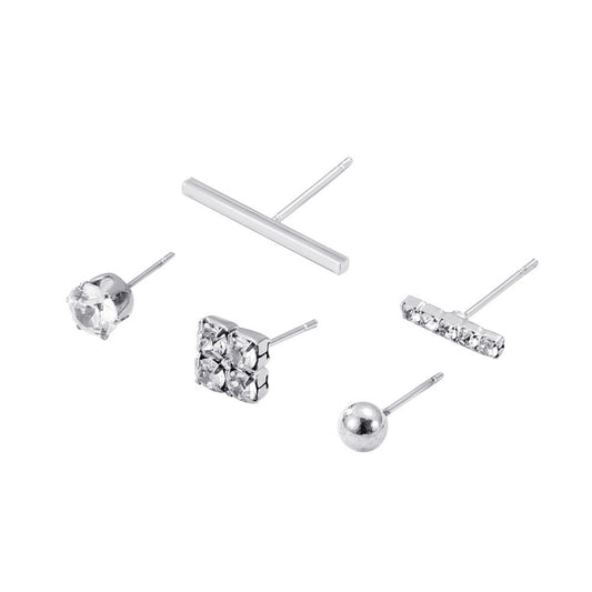 Set of 5 Silver Minimalist Ear Studs Set