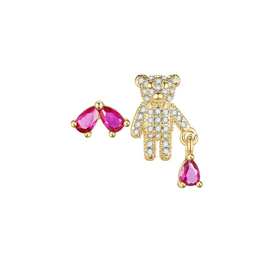 Gold Teddy Heart Bear Earrrings