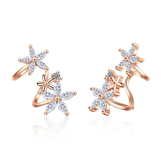 Rose Gold Flower Ear Cuffs Studs