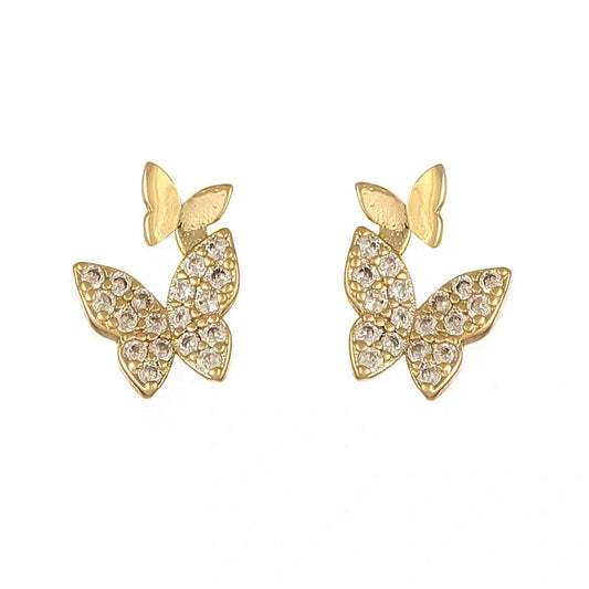 Gold Double Butterfly Studs Earrings
