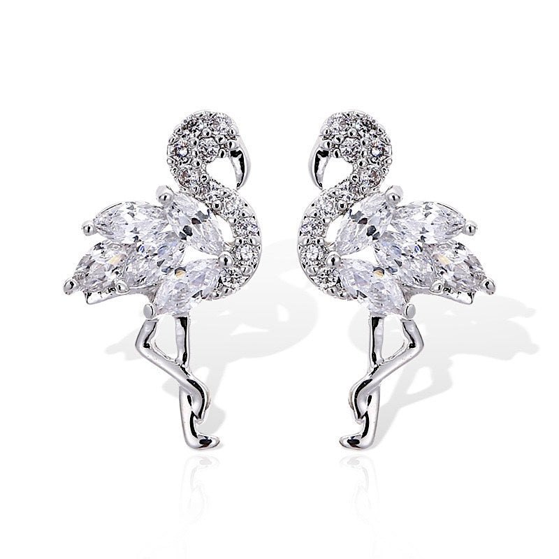Silver Sparkling Flamingo Ear Studs