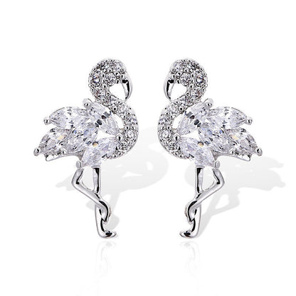 Silver Sparkling Flamingo Ear Studs
